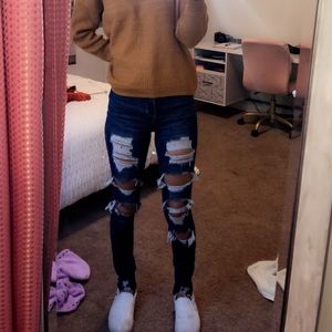 Ultra high rise ripped denim hollister jeans